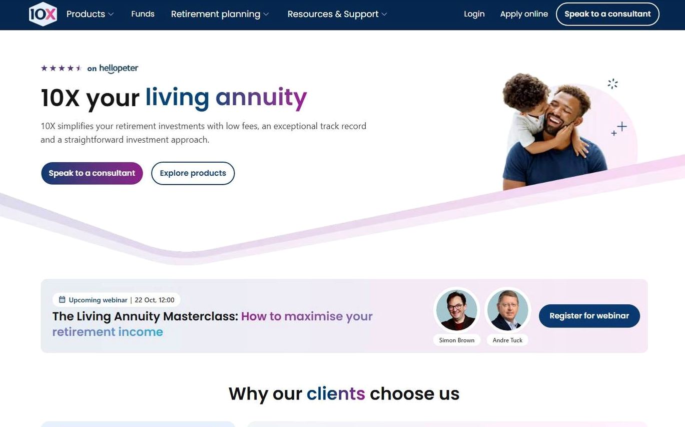 Screenshot of the 10X Investments website