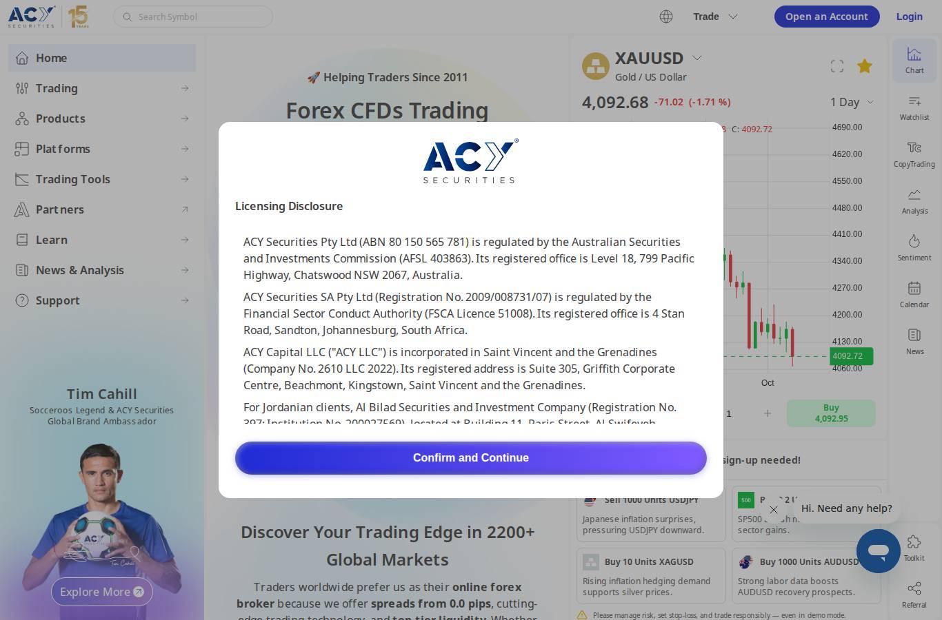 Screenshot of the ACY Securities website