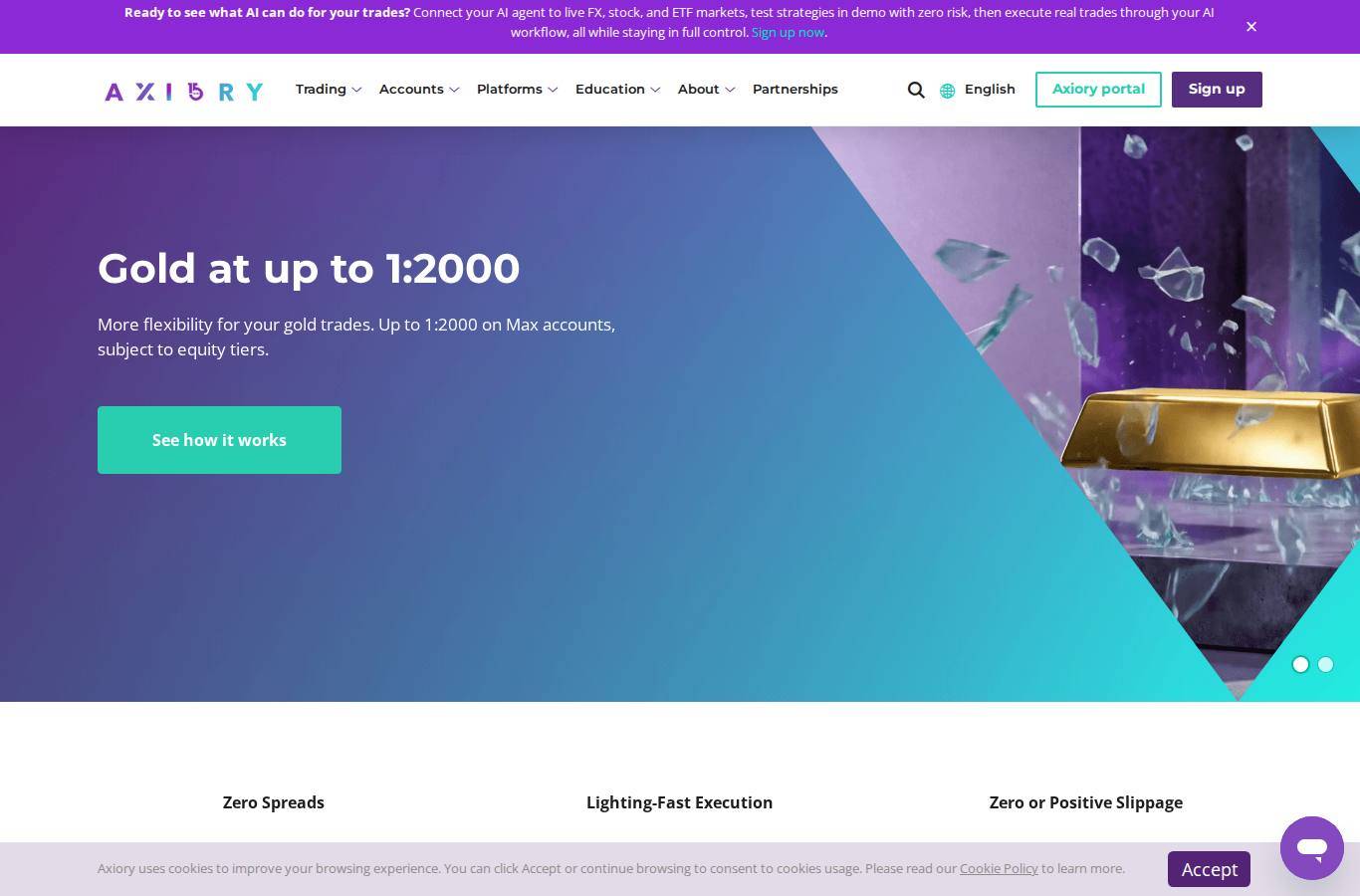 Screenshot of the Axiory website