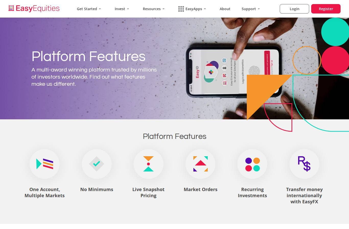 The platform page on the EasyEquities website