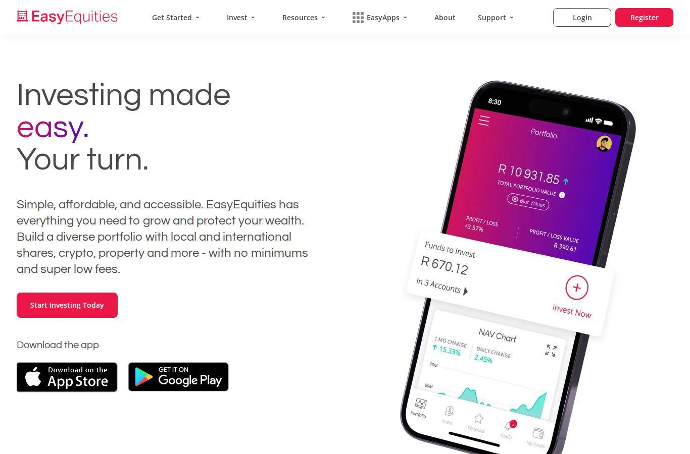 Screenshot of the EasyEquities website