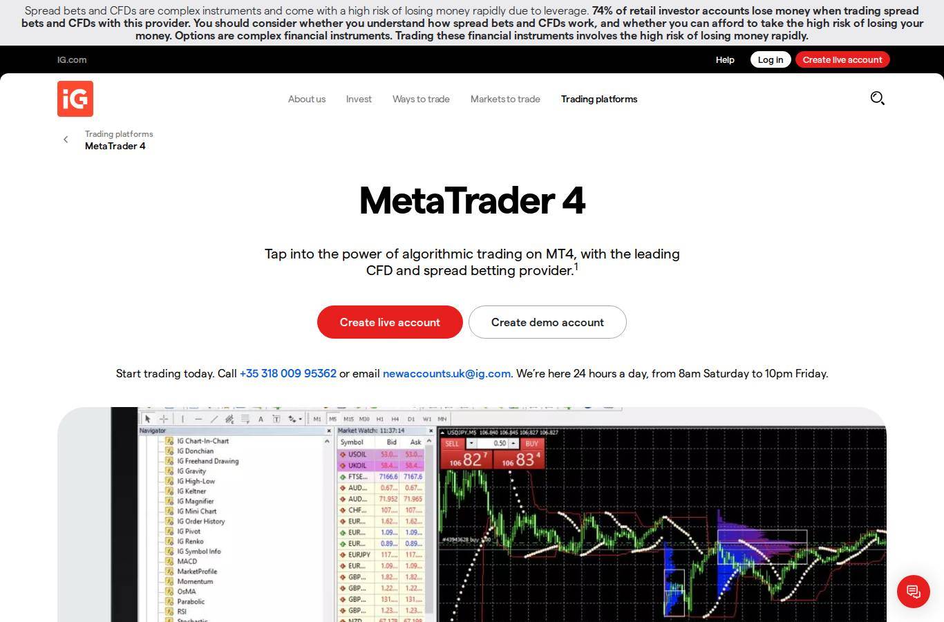 The platform page on the IG Markets SA website