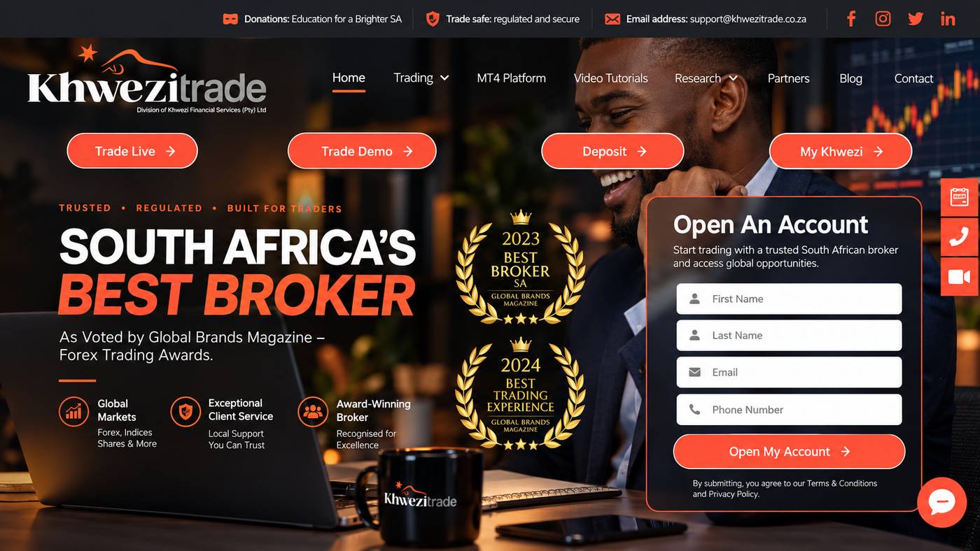 Screenshot of the Khwezi Trade website