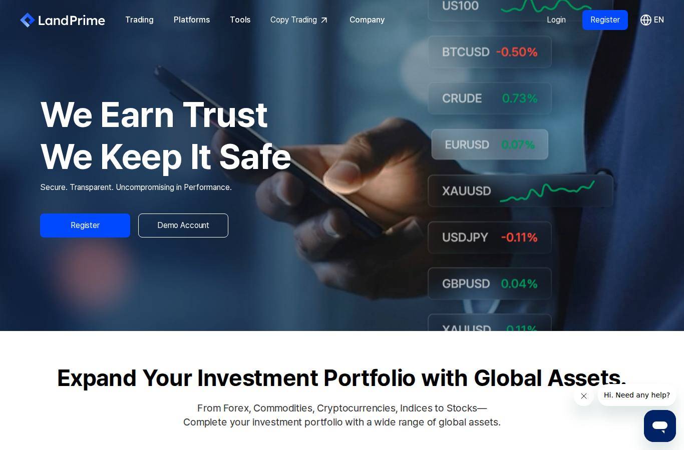 Screenshot of the Land-FX website