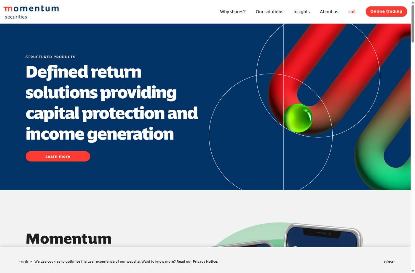 Screenshot of the Momentum Securities website