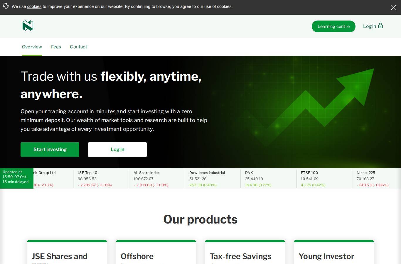 Screenshot of the Nedbank Online Share Trading website