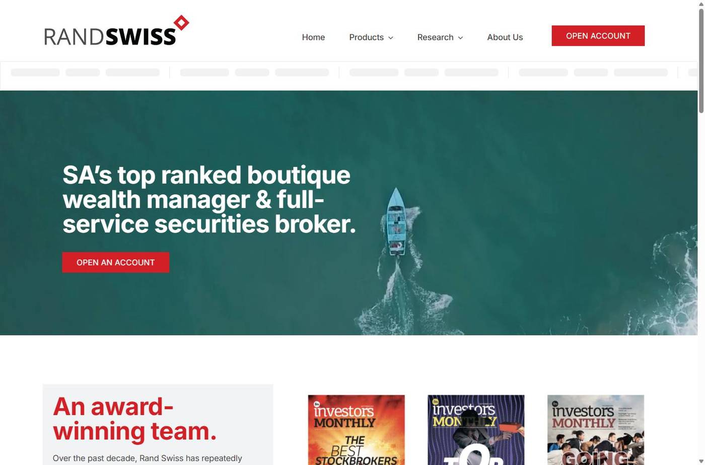 Screenshot of the Rand Swiss website