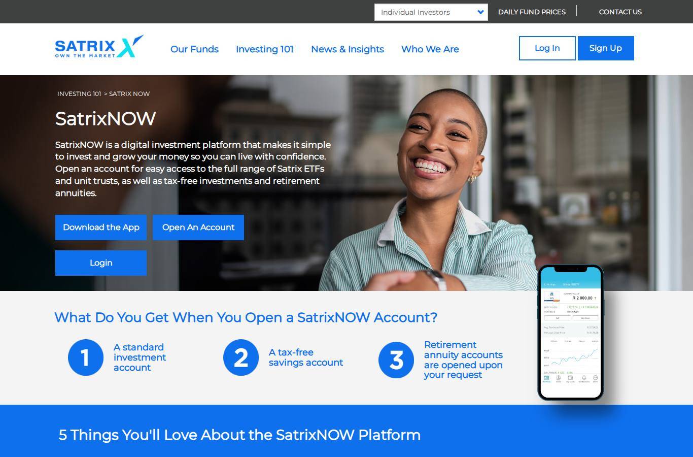 The platform page on the Satrix website