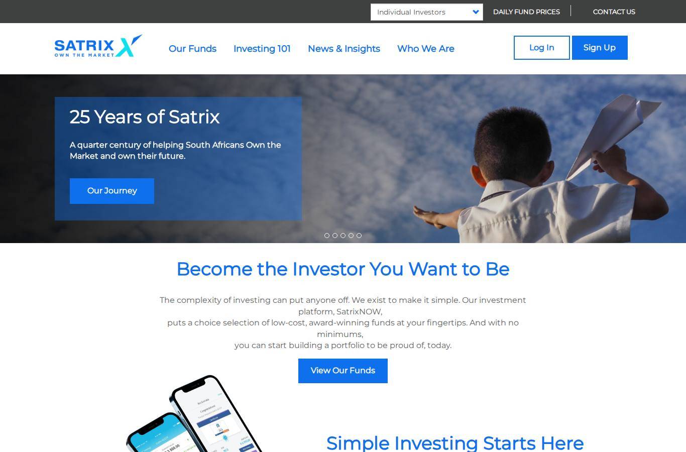 Screenshot of the Satrix website
