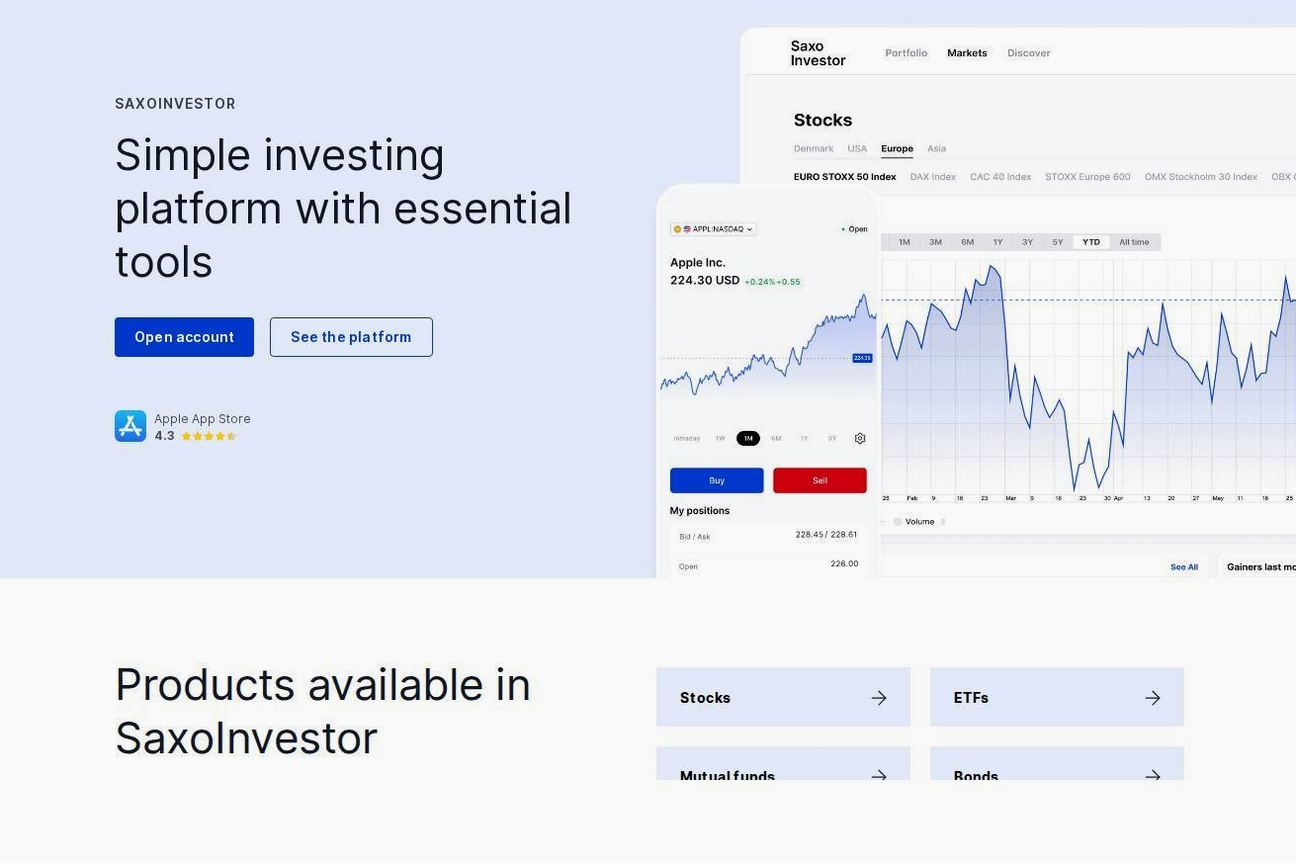 The platform page on the Saxo Bank website