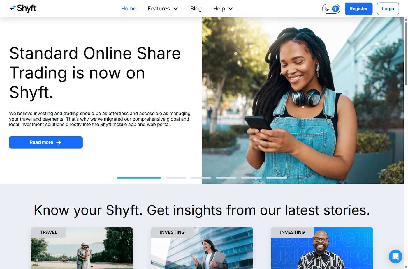 Screenshot of the Shyft (Standard Bank Shyft) website