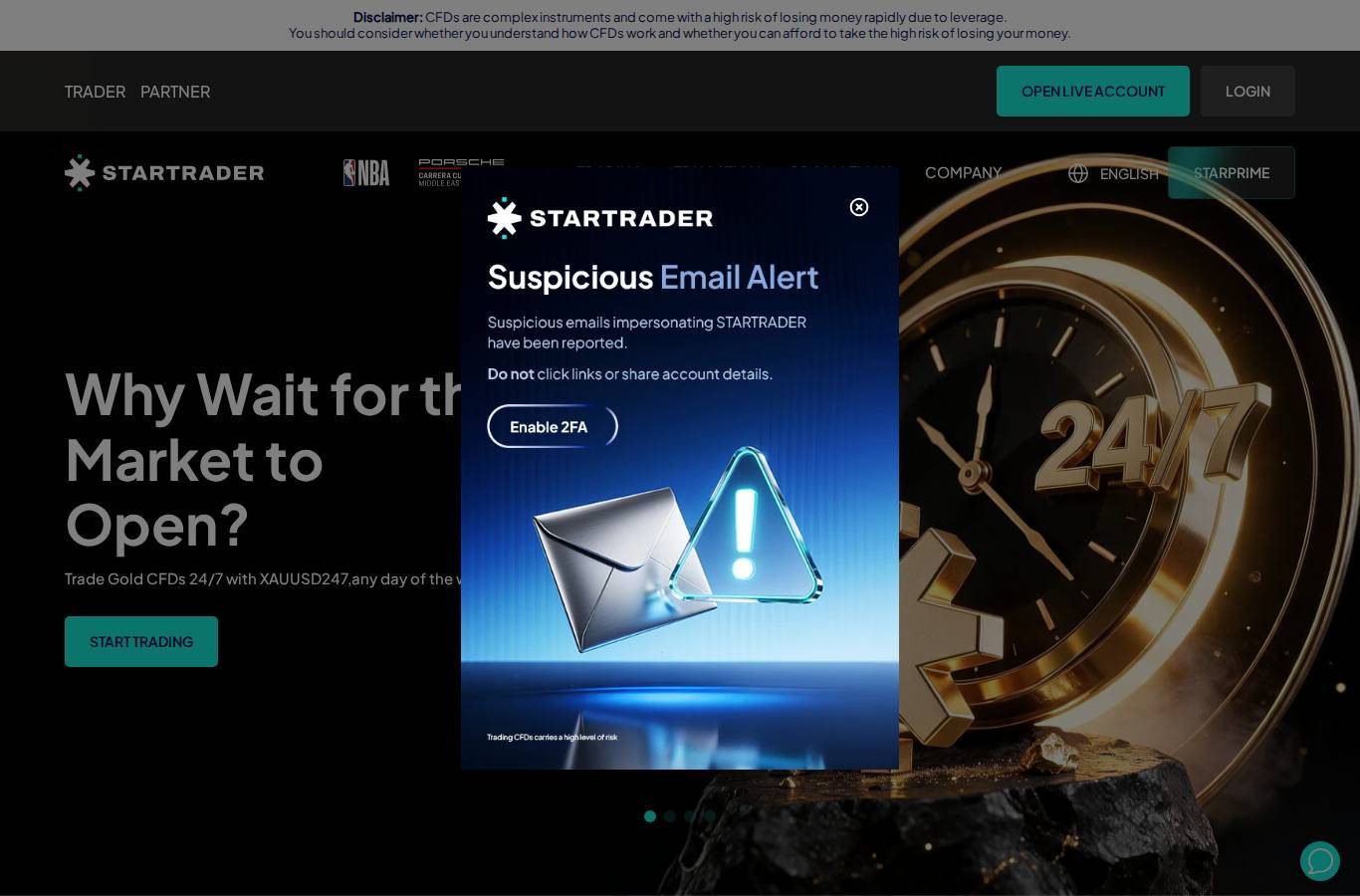Screenshot of the STARTRADER website